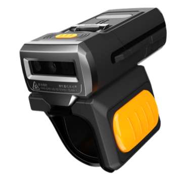Close view of the Urovo SR5600 scan window, status LEDs and orange trigger