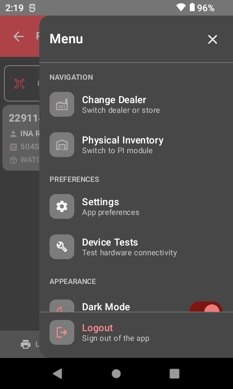 Receiving menu options